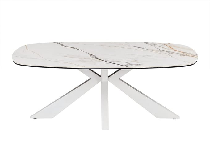 Vente-unique Salontafel van gehard glas, keramiek en metaal - Wit marmereffect - DERIYA van Maison Céphy