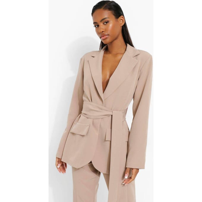 boohoo Dames Obi Tie Taille Op Maat Gemaakte Blazer | Camel | Maat: 42