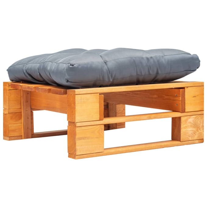 vidaXL - Tuinpoef - met - grijs - kussen - pallet - hout - honingbruin