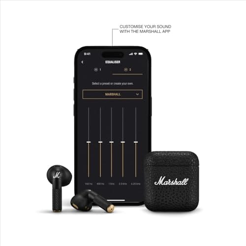 Écouteurs Marshall Minor IV True Wireless, Noir, Bluetooth, Chargement Qi, et Support d'appel [Produit officiel japonais]