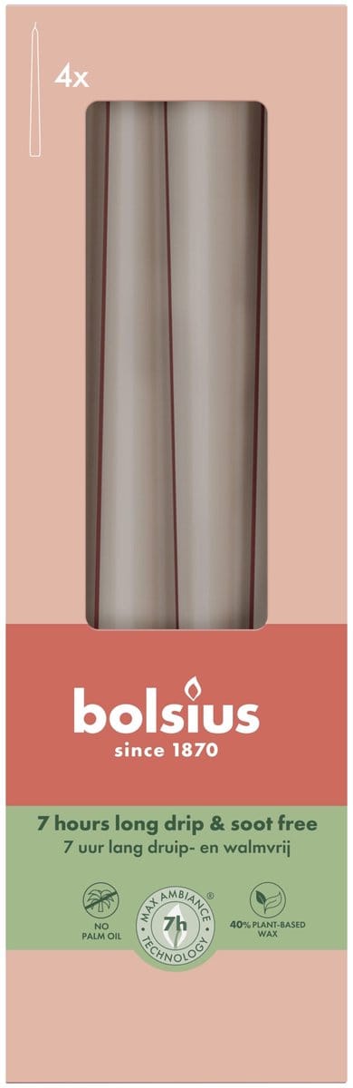 Bolsius Gotische kaarsen 245/24 doos 4 Light Taupe (4 stuks)