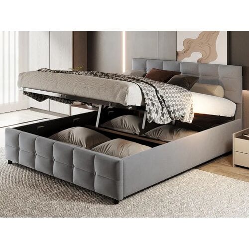ModernLuxe 180x200cm fluwelen opbergbed - met lattenbodem - Grijs
