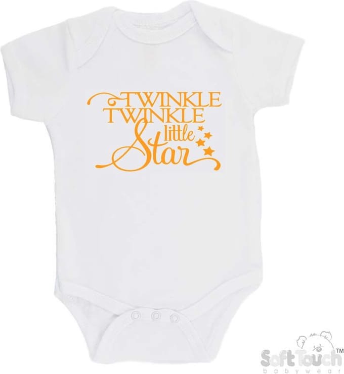 Soft Touch Romper "Twinkle winkle little star" Unisex Katoen Wit/mosterd Maat 56/62