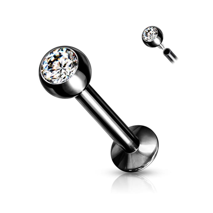 Piercing chirurgisch staal met klein wit steentje intern schroefdraad 1.2x8x3 - zwart - LMPiercings