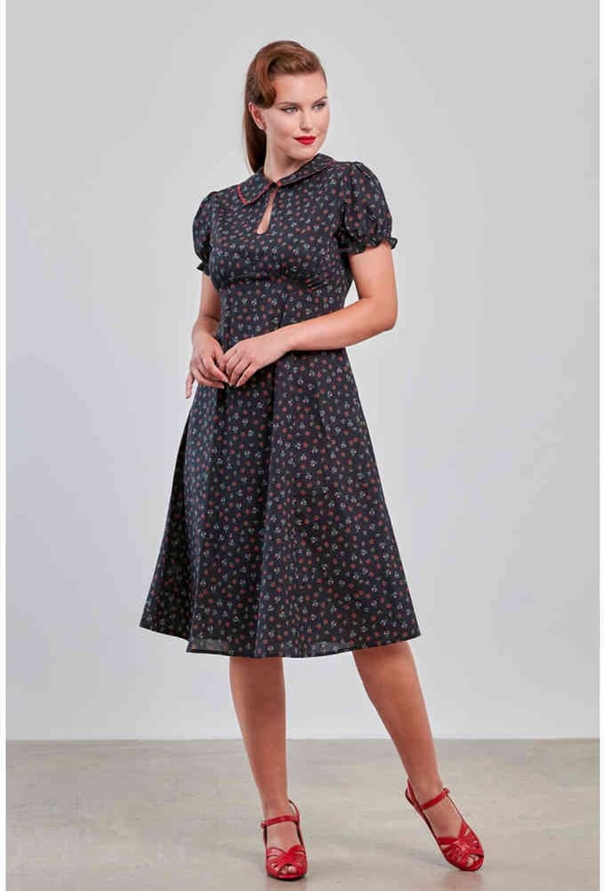 Banned - June Flower Flare jurk - 2XL - Zwart