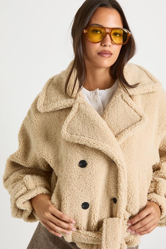 boohoo Dames Oversized Coltriem Teddy-jasje | Stone | Maat: 14