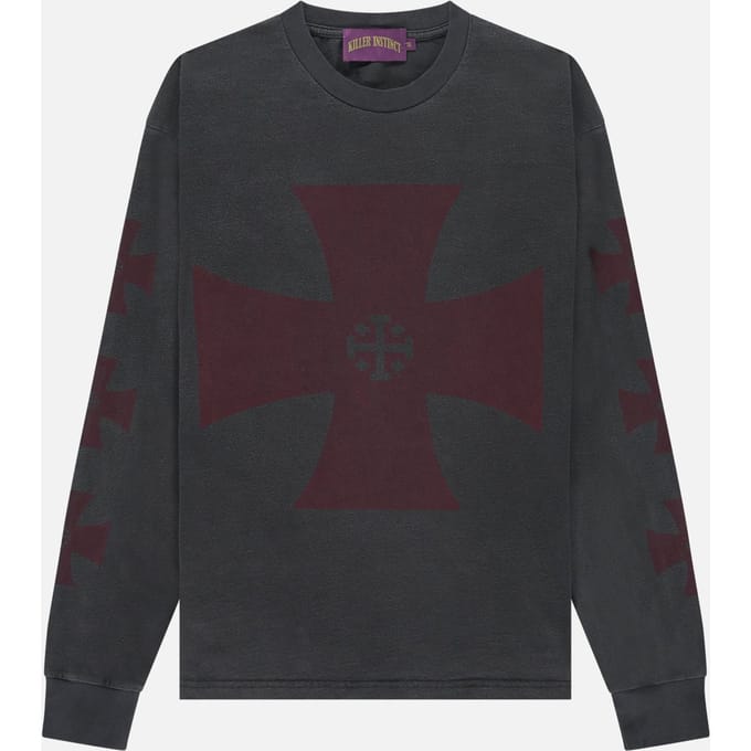 In Gold We Trust Killer Cross Longsleeve Dark Grey Größe: M | Hemden Outlet | Unisex | Grau