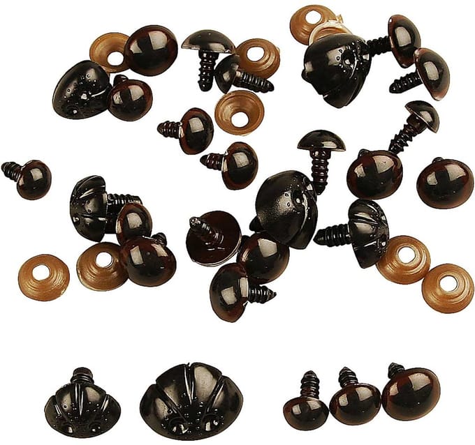 Teddybeer ogen & neuzen, d 10-15 mm, afm 15-25 mm, 130 div/ 1 doos
