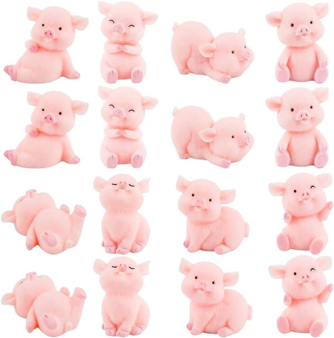 Solidchoice - 16 Stuks Geluksvarkens Miniatuur Decoraties