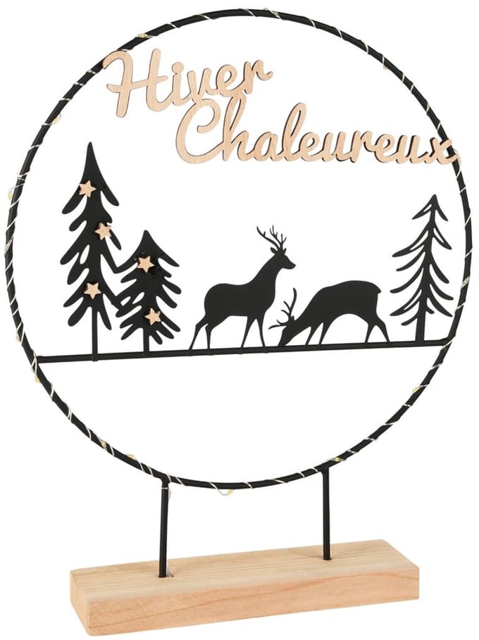 Dekoratief | Deco ring m/herten 'Hiver Chaleureux', metaal, LED, 28x6x34cm | A255469