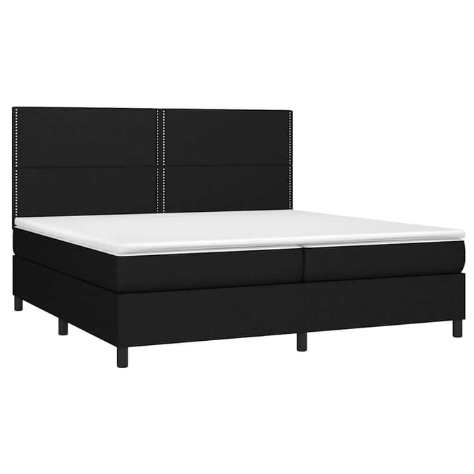 vidaXL - Boxspring - met - matras - en - LED - stof - zwart - 200x200 - cm