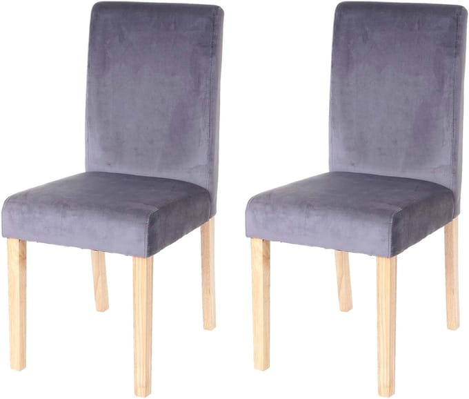 Set van 2 eetkamerstoelen Keukenstoel Littau, fluweel ~ grijs, lichte poten