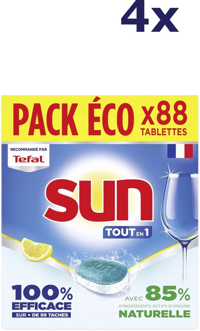 4x Sun vaatwastabletten alles in 1 citron 88 tabs pack eco