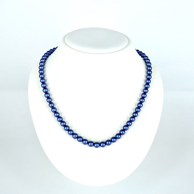 KAYEE - Parelketting van 6mm Swarovski parels - dark denim blue - 42cm+7cm
