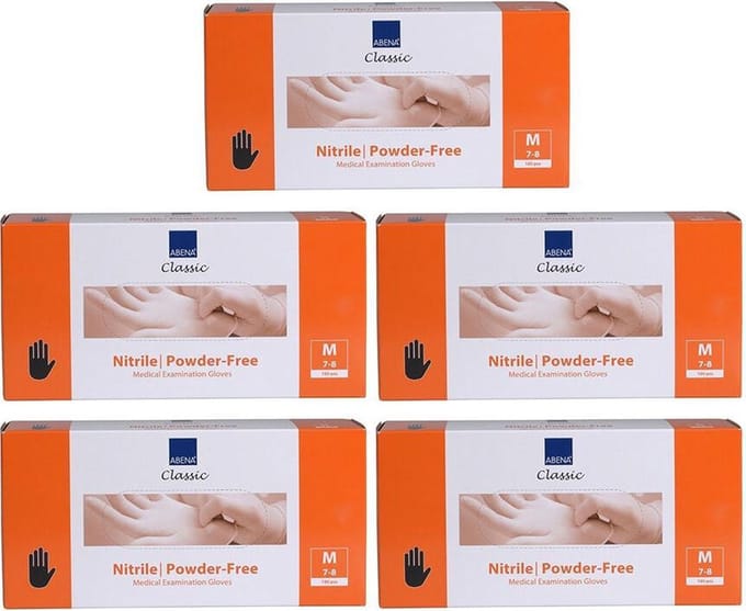 5x Abena Nitril-Handschoenen Classic poedervrij Maat M zwart 100st