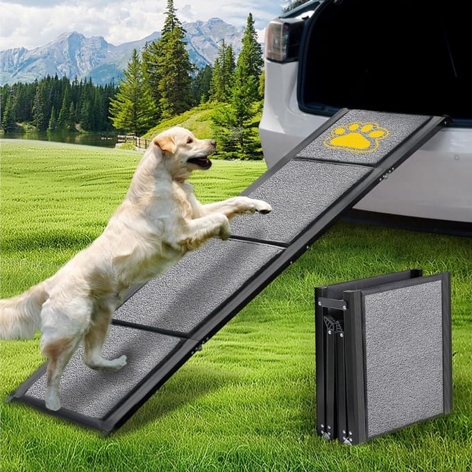 Hondenloopplank Voor Auto - Hondenloopplank Inklapbaar - Loopplank Hond -Zwart met grijs
