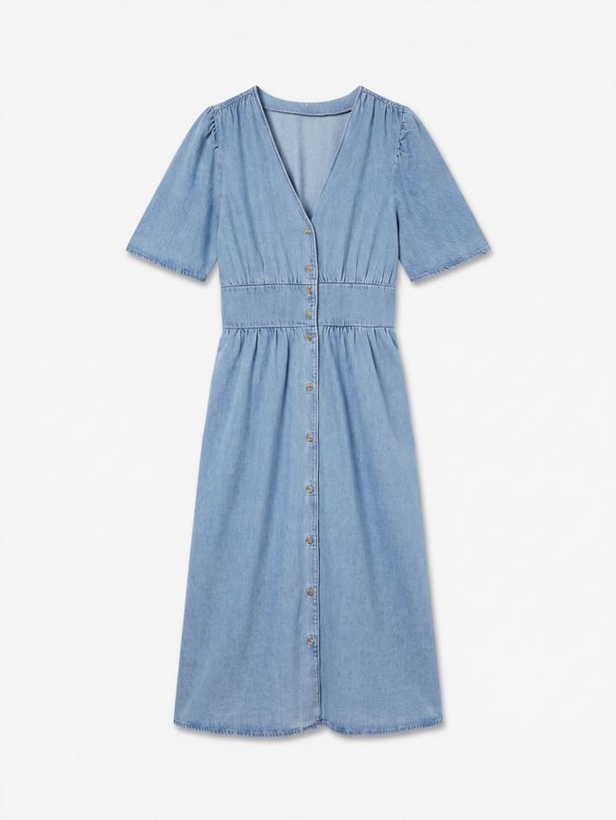VERO MODA - VMMELANEY BLK 2/4 V-NECK DENIM DRESS - Dames - Mini jurken