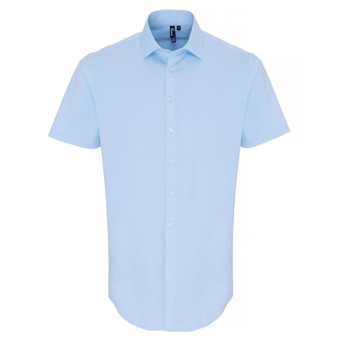 Premier Heren Poplin Stretch Overhemd met Korte Mouwen (Lichtblauw)