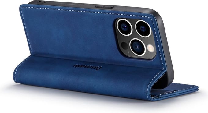 iPhone 14 Pro Max Bookcase hoesje - CaseMe - Effen Donkerblauw - Kunstleer