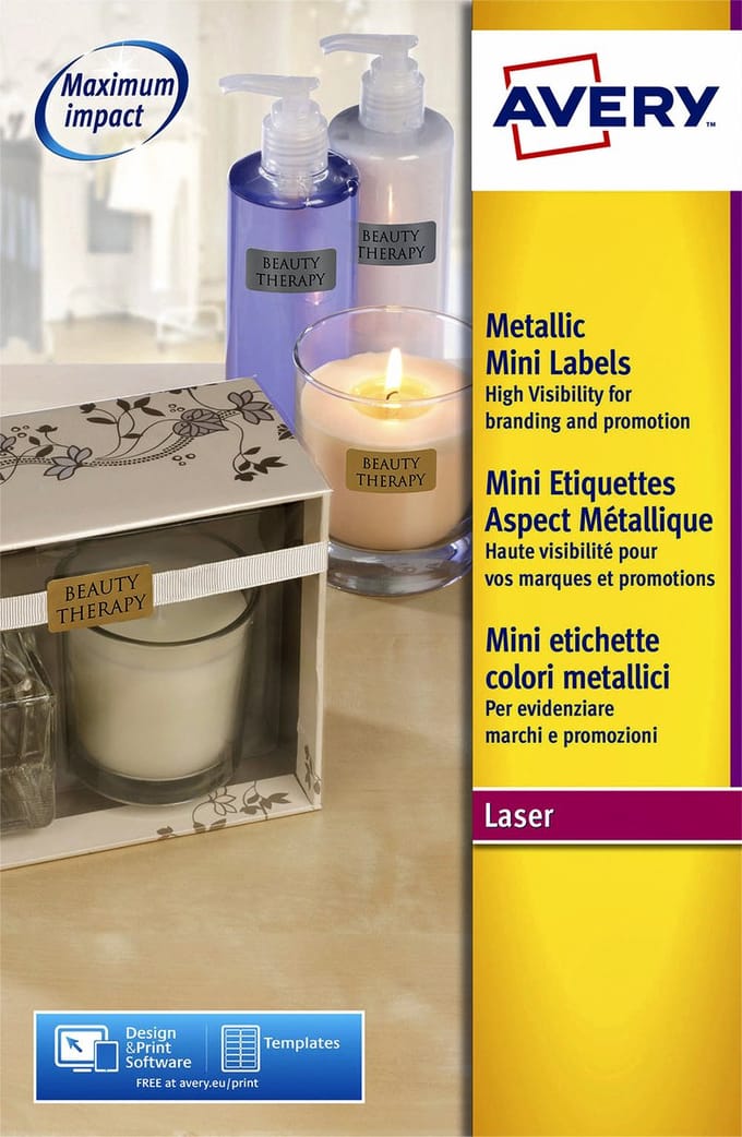 Huismerk Avery L7680-25 Gekleurde Etiket 38.1x21.2mm Goud