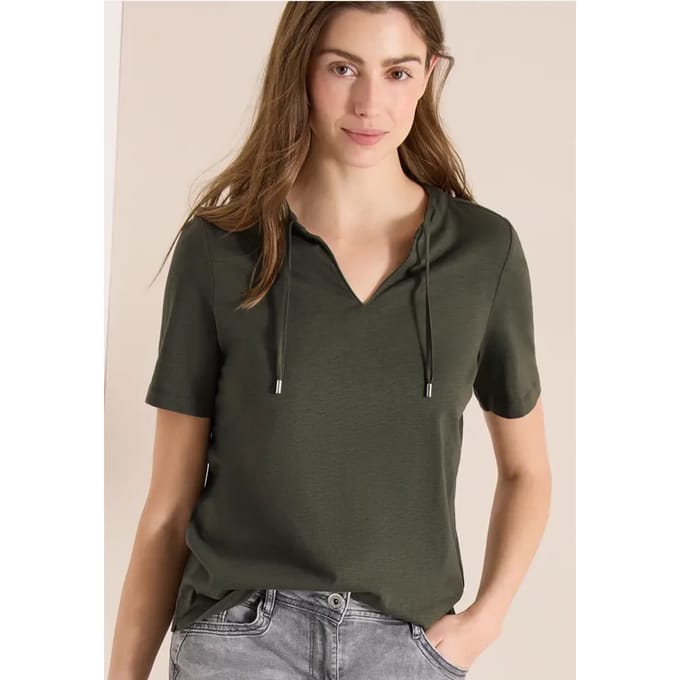 Shirt met korte mouwen en gespleten hals