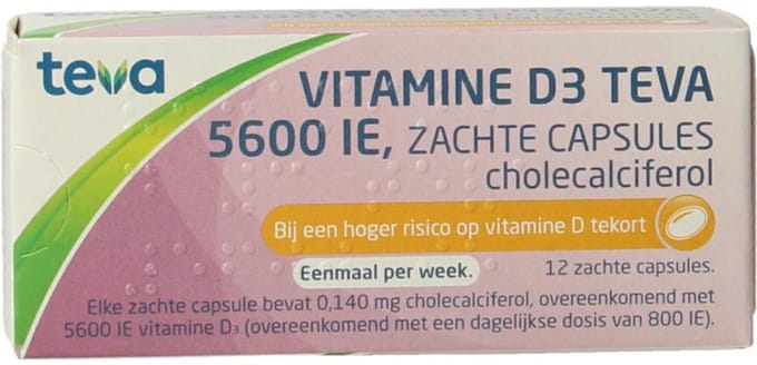 Teva Vitamine D3 5600IE zachte capsules 12 Capsules