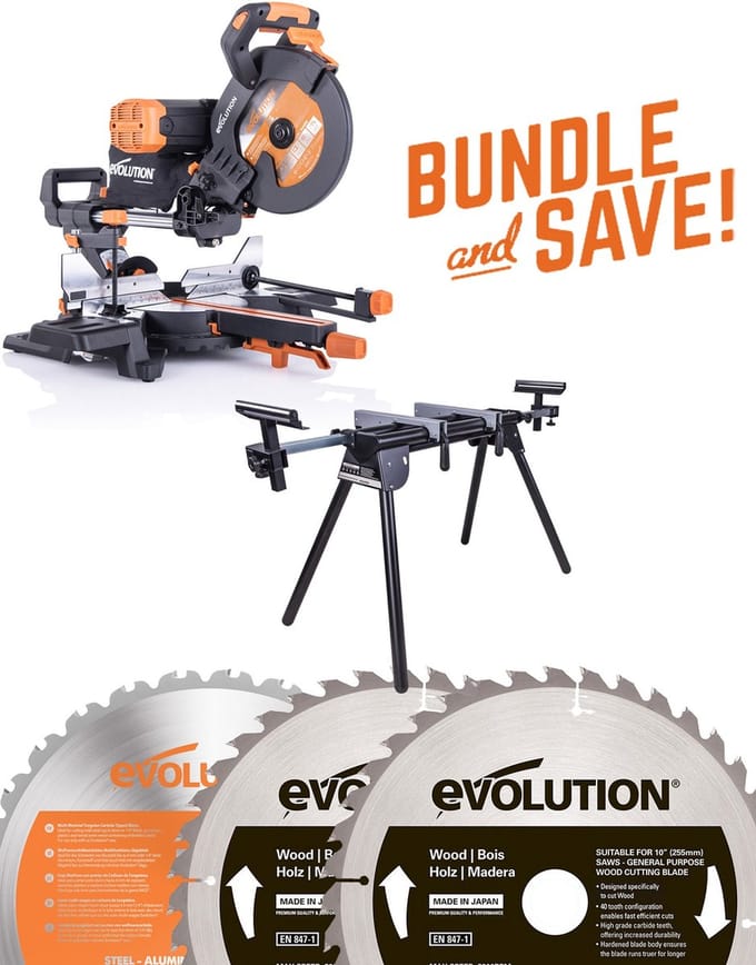 EVOLUTION - COMBOPACK R255SMS-DB+ + ZAAGBLAD MULTI +MITRESTAND - DIA 255 MM - 2000W - 25KG