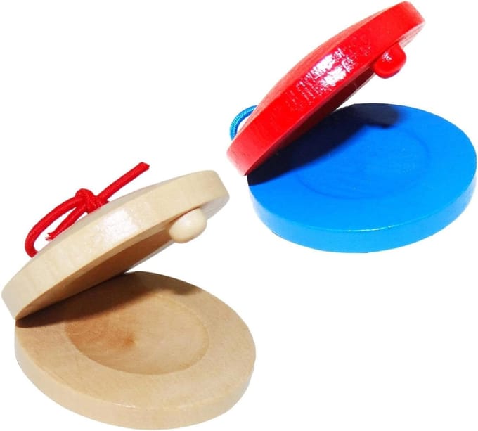 Houten Castagnetten - Handpercussie Klappers - Muziek Ontwikkeling - Kindvriendelijk Ontwerp - 5.5 x 5.5 cm - Bruin