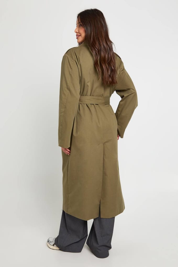 boohoo Dames Oversized trenchcoat met riem | Kaki | Maat: 38