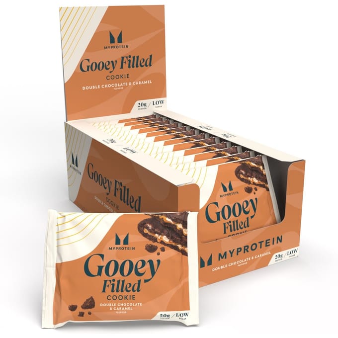 Baked Protein Cookie - 12 x 75g - Double Chocolate and Caramel  (Gooey Filled)