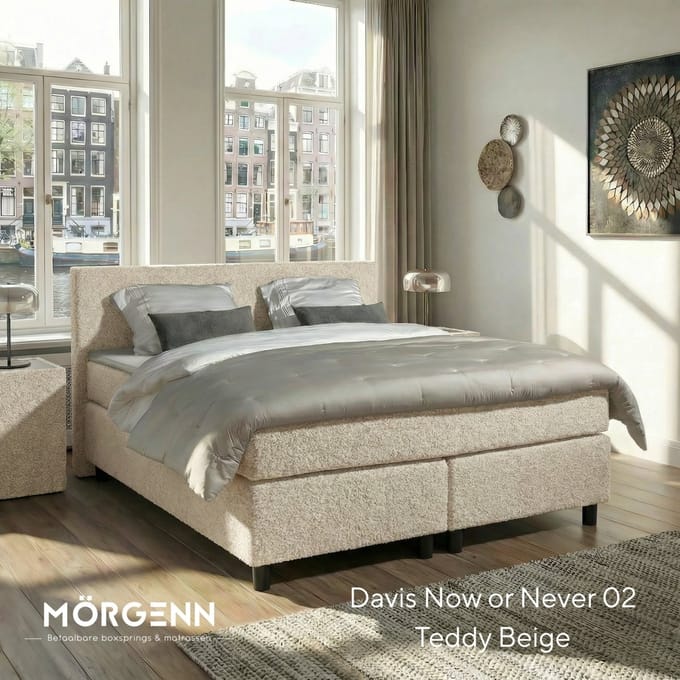 Mörgenn Boxspring Amsterdam - Pocketvering - Teddy Beige - 80x200 cm - Inclusief Dekbed en Kussens