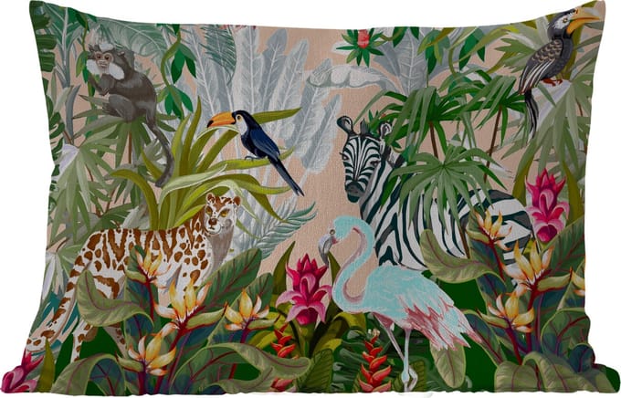 PillowMonkey - Sierkussen - Jungle - Dieren - Kussen jungle - Sierkussen buiten - Kussen bladeren - 60x40 cm