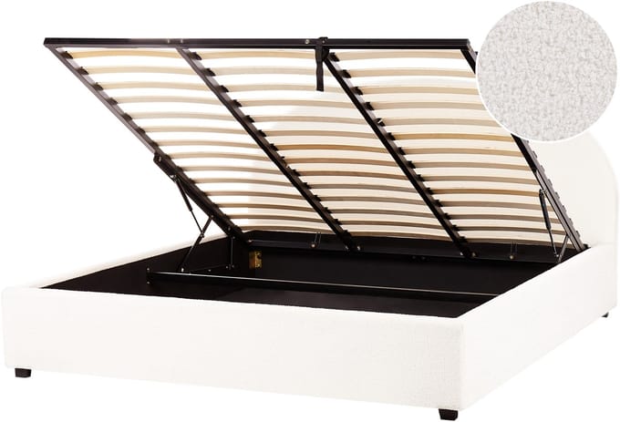 VAUCLUSE - Bed met opbergruimte - Gebroken wit - 180 x 200 cm - Bouclé