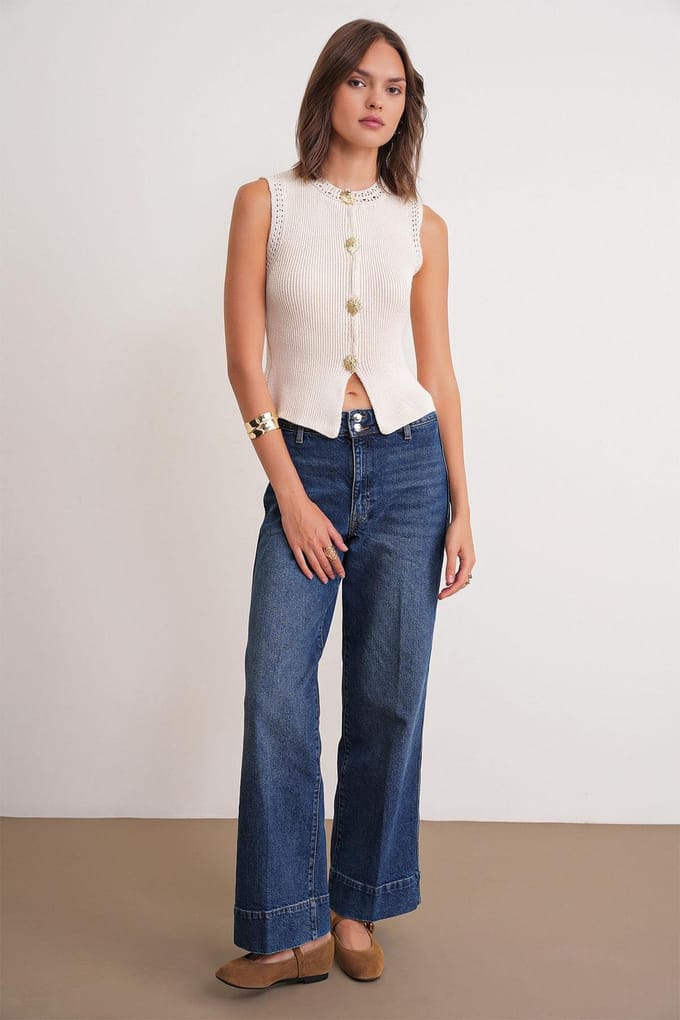 Geweven Crop Top met Knopdetails