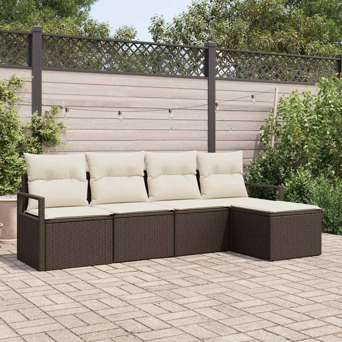 vidaXL Bankstel met kussen met opslag 5 pcs Bruin en Crème poly rattan