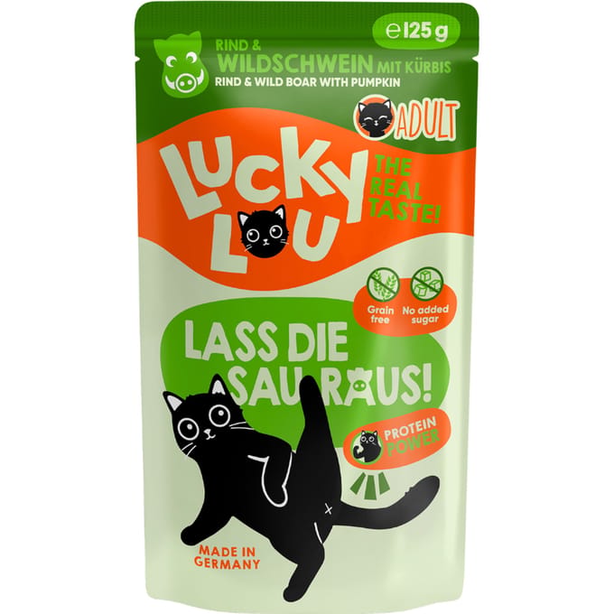 16x 125g Lucky Lou Adult Rundvlees & wild zwijn kattenvoer