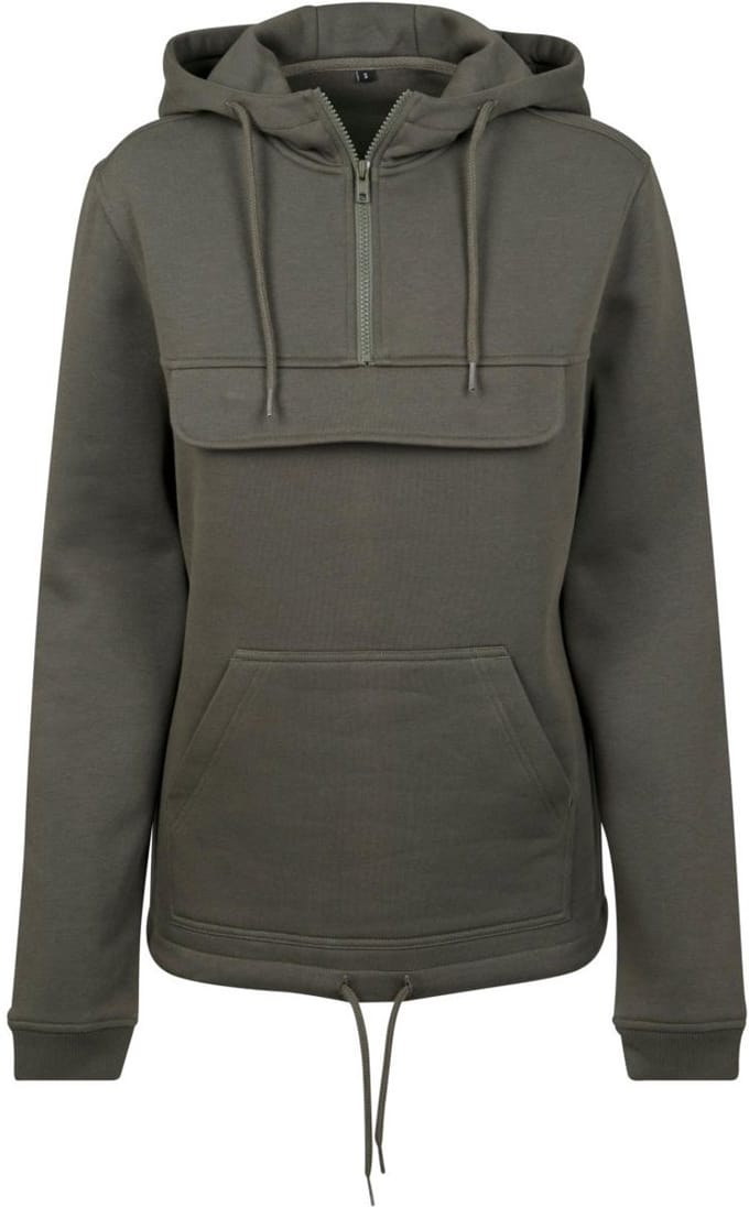 Build Your Brand - Sweat Pullover Dames Hoodie met halve Rits - Olive maat 4XL