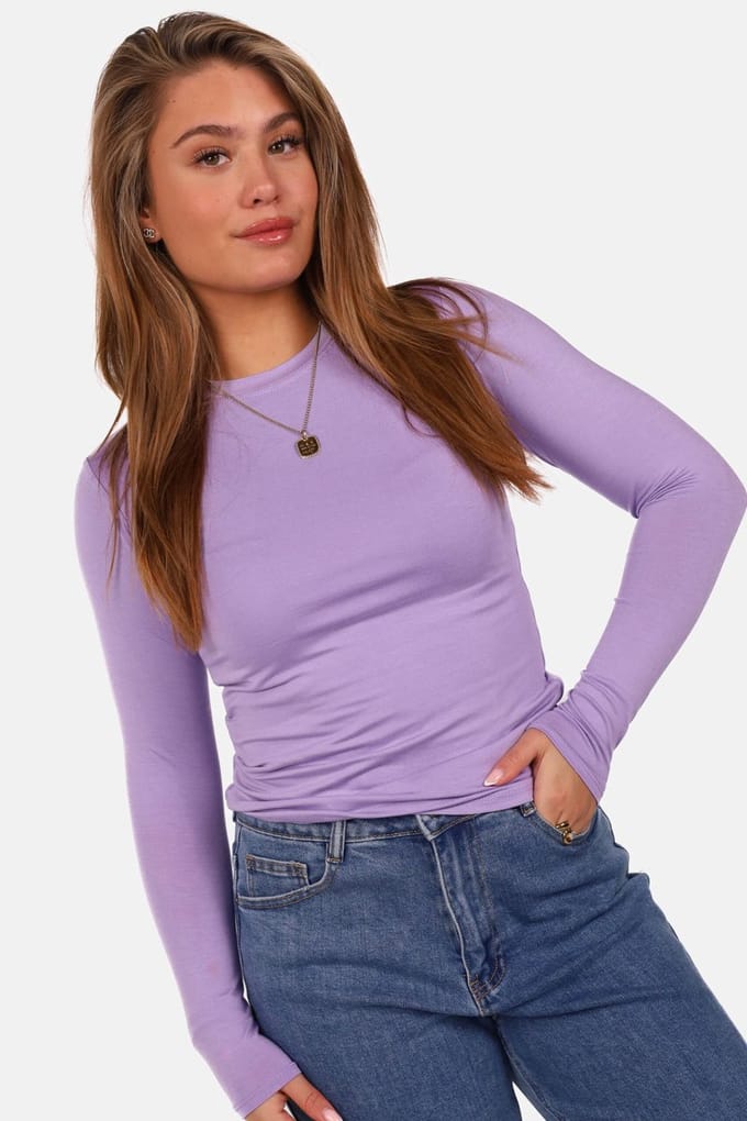 Getdrezzed Top - Maat: S - Dubbel gevoerde basic top met ronde hals lila
