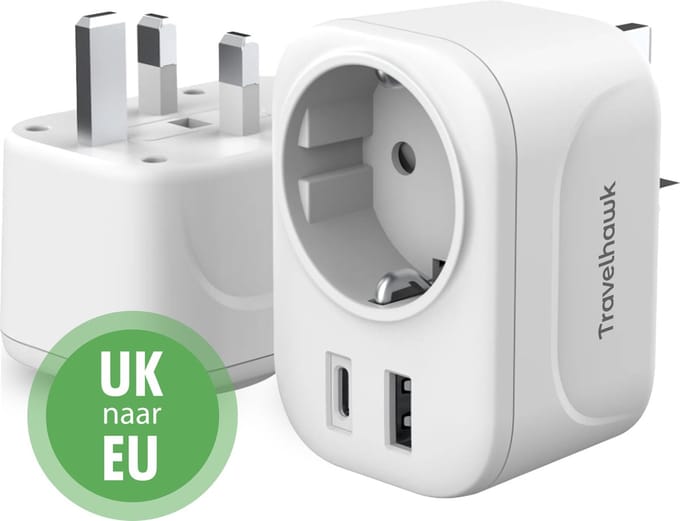 Travelhawk Reisstekker Engeland/UK - Wereldstekker - Wereldstekkers - Reisstekker Type G - USB-C & USB-A - Wit
