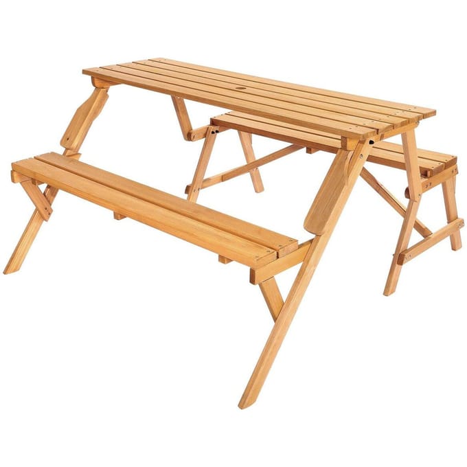 2-in-1 Transformeerbare Verwisselbare Picknicktafel Houten Tafel Bank Set