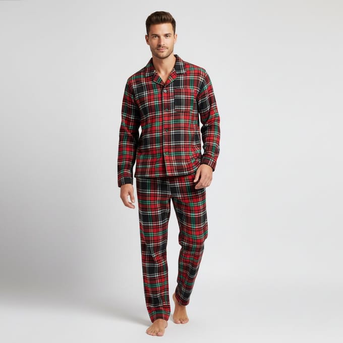 La-V Flanel pyjamaset voor heren met geruit patroon Rood/Zwart S