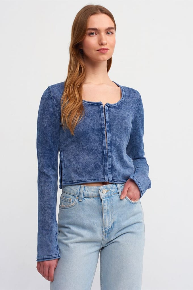 Katoenen Geribde Crop Cardigan