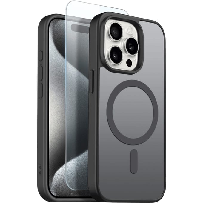 Northjo 2-in-1 iPhone 15 Pro Max Hoesje – Shockproof, MagSafe + Screenprotector Zwart