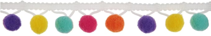 SANTEX - Veelkleurig pomponlint 2m wit 2cm