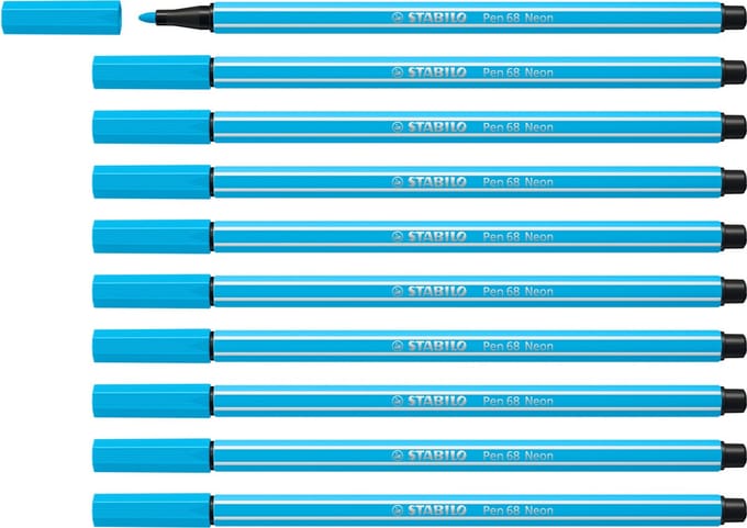 STABILO Pen 68 - Premium Viltstift - Neon Blauw - Doos 10 stuks