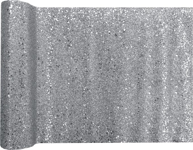 Santex Glitter Tafelloper op rol - 2x - zilver - 28 x 300 cm - polyester