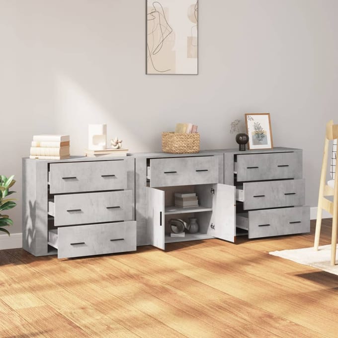 vidaXL - Dressoirs - 3 - st - bewerkt - hout - betongrijs