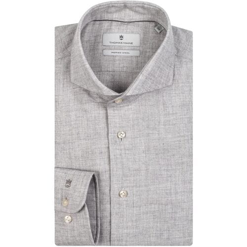 Thomas Maine Overhemd Bari Cutaway Cotton Wool Twill Soft Grey / male
