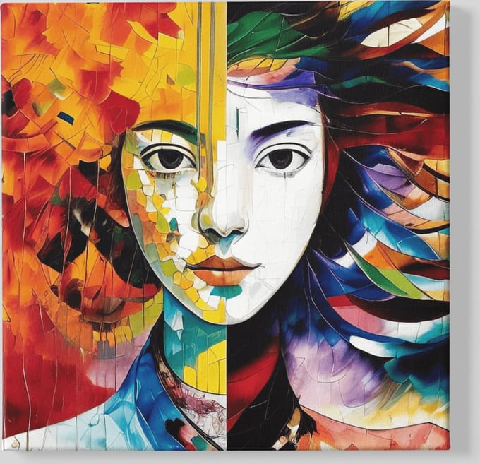 Canvas Schilderij Vrouw - Abstract - Portret - Kunst - 100x100x2 cm