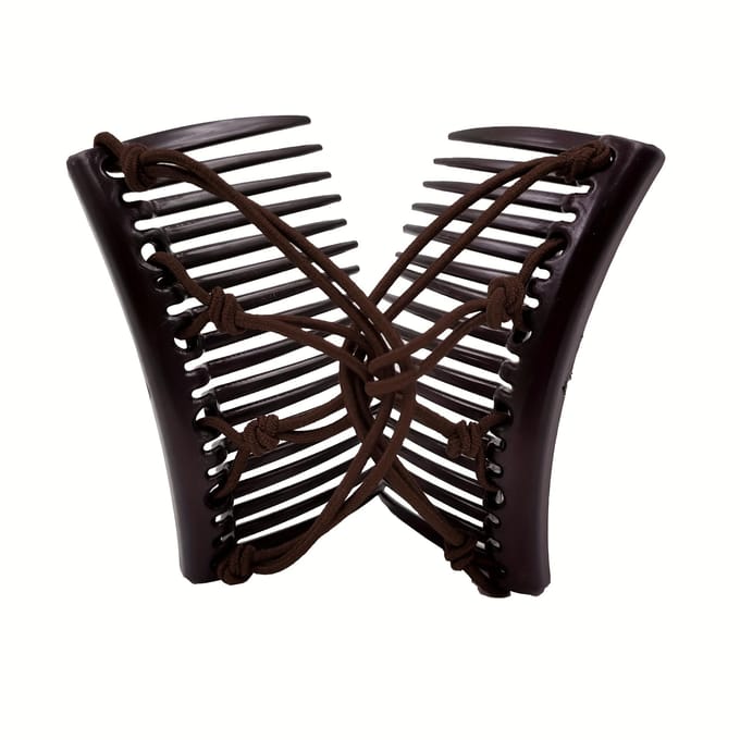 Pince à cheveux peigne double coulissant réglable pour femmes - Accessoire capillaire élastique extensible pour un coiffage facile café